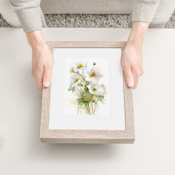 Watercolor White Anemone Flowers Wall Art Illustration Print Poster Unframed - Picture 5 of 9